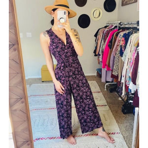 Jack by BB Dakota Swish Swish Wrap Jumpsuit 4 Tiny Floral Print Dark Blue